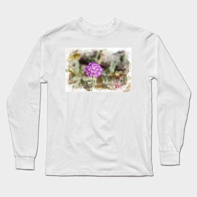 Closeup of Purple Verbena  Digital Watercolor Coachella Valley Wildlife Preserve Long Sleeve T-Shirt by ButterflyInTheAttic